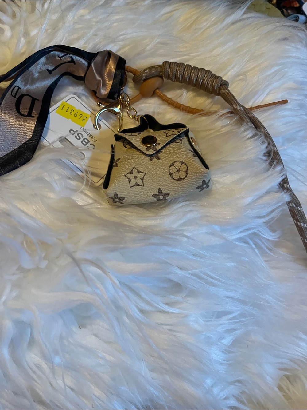 Beige Mini Charm Bag Keychain - Women Bags